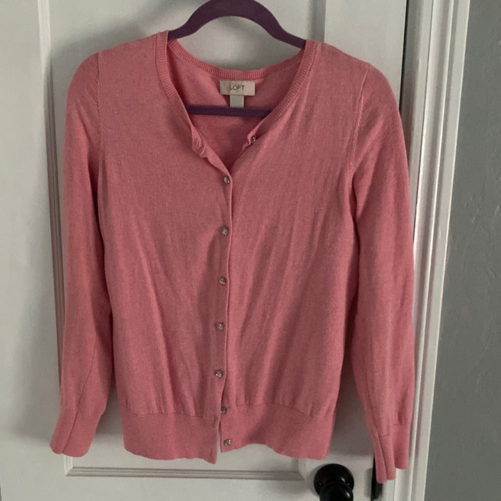 💙✅LOFT Pink Cardigan Lightweight Knit Sweater